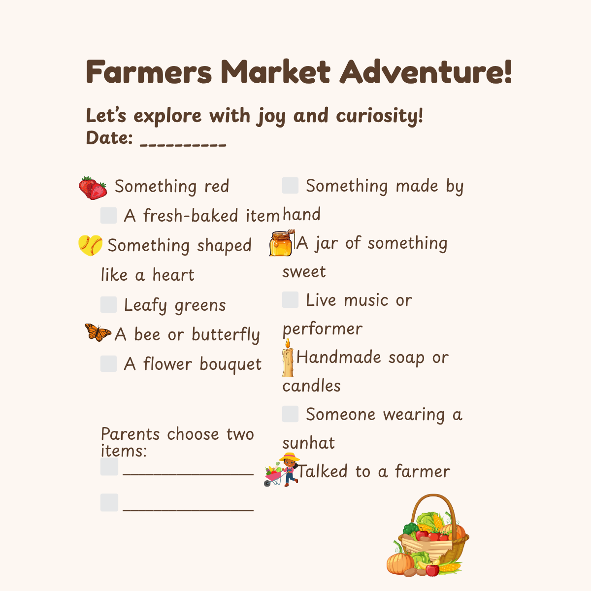 Farmers Market Scavenger Hunt – Printable for Kids